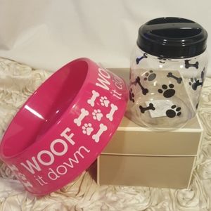 Pet Dog/Cat Bowl and Treat Jar Set New